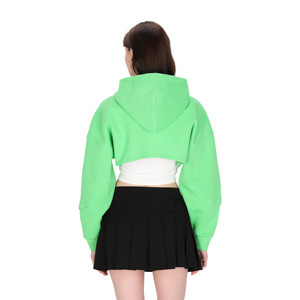 Sweat-shirt décontracté à capuche pour femme, coupe courte, couleur contrastée vert et blanc, épaules tombantes, manches longues, en coton tricoté et fibre de bambou, idéal pour le printemps - Product Image 2