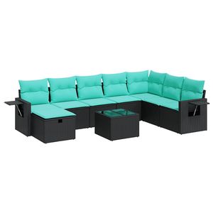 Conjunto de Sofás de Patio de Ratán Sintético Negro con Cojines, 9 Piezas, Muebles de Jardín para Exteriores, Diseño Contemporáneo - Product Image 2