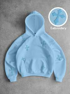 Sweat-shirt à capuche oversize pour femme, bleu clair, embossé, en molleton doux, décontracté, pour tous les jours, mode hiver. - Product Image 3