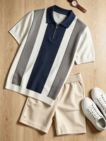 Men's Solid Knitted High Quality Polo Shirt with Shorts Set Breathable Casual Summer Wear Customized Color