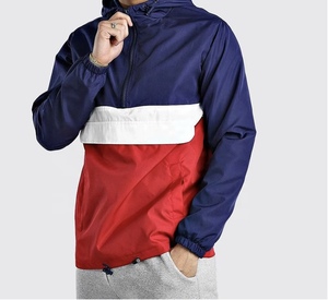 <b>Men's</b> Hooded Color Blocking <b>Racer</b> <b>Jacket</b> Dark Blue Red White Polyester Windproof Zipper Closure Spring Sporty Wear - Product Image 1