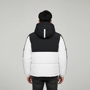 Veste matelassée à capuche pour homme, bicolore blanc et noir, coupe-vent, fermeture éclair, rembourrage polyester, manteau d'hiver décontracté, vente en gros - Product Image 6
