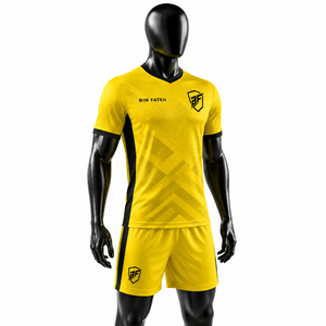 <b>BIN</b> FATEH Men's Yellow Black Soccer Uniform Set Sublimation Print Breathable Polyester Adult Size Soccer Uniform Set OEM - Product Image 3