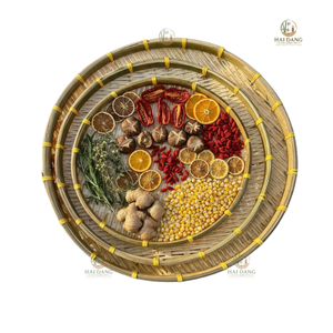 Plateaux ronds tissés du Vietnam pour la présentation des fruits, faits à la main pour le service et la présentation des aliments, 30 cm, 36 cm, bambou naturel - Product Image 3