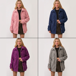 Chaqueta de lana con estampado azteca bohemio para mujer, cuello vuelto, bolsillos con parches, frente abierto, abrigo largo y cálido - Product Image 5