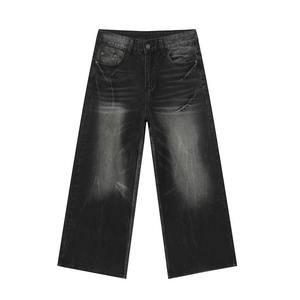 Custom Vintage Style Men's Baggy <b>Jeans</b> Breathable <b>Soft</b> Stretch Denim Fabric Light Wash Wide Leg Pants - Product Image 4