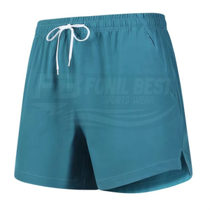 Shorts décontractés pour hommes, couleur noire unie, cordon de serrage, taille élastique, respirants, 100% polyester, tricotés, longueur courte - Product Image 3