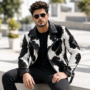 LEATHER SPOT Handmade Stylish Cowhide Hair Leather <b>Jacket</b> Custom Plaid Pattern Breathable <b>Summer</b> <b>Men's</b> Casual <b>Bomber</b> <b>Jacket</b> - Product Image 3