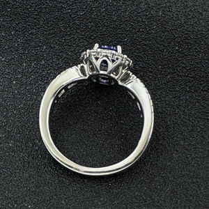 Halo <b>Set</b> Oval Cut Blue Gemstone Diamond Wedding Engagement <b>Ring</b> Baguette Side Stone 925 Sterling <b>Silver</b> Trendy Anniversary Gift - Product Image 6