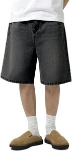 Pantalones Cortos de Mezclilla para Hombre, Cintura Alta, Lavado Oscuro, Pierna Recta, Estilo Casual de Verano, 100% Algodón Tejido, Bolsillos, Tinte Liso - Product Image 5