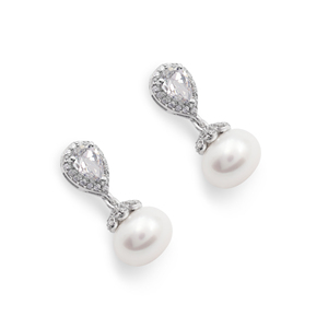 Pendientes Clásicos de Plata de Ley 925 con Perlas y Diamantes de Corte Pera, Diseño de Gota de Agua con Baño de Rodio, Joyería Fina - Product Image 2