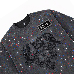 Camisetas de hombre con lavado vintage, gráfico personalizado de pedrería, oversize, 100% algodón, estilo streetwear, corte holgado, venta al por mayor de fábrica OEM - Product Image 4