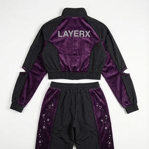 Ensemble survêtement pour homme en nylon velours coupe-vent, veste délavée à l'acide avec strass, pantalon empilé, streetwear 2 en 1 personnalisé - Product Image 3