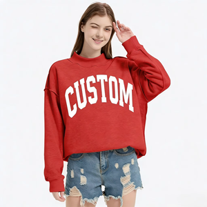 Sudadera de cuello redondo larga para mujer, personalizada, rosa, de poliéster/algodón, felpa francesa, lavada, bordada, estampada, lisa, para otoño/invierno, estilo urbano - Product Image 6