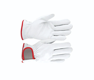 Gants de sécurité en cuir blanc personnalisés OEM écologiques, longueur poignet, avec bordure rouge, unisexes, à doigts complets, pour le travail, marque privée - Product Image 5