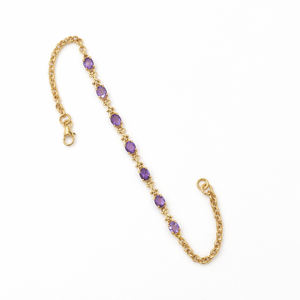 Bracelet à maillons croisés en argent sterling 925 avec pierre ovale en améthyste et sept pierres, plaqué or et rhodium - Product Image 5