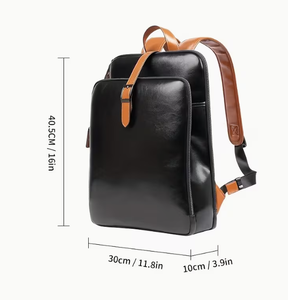 Leather <b>Backpack</b> <b>Black</b> With Brown Straps <b>Men</b> Women Daily Use Travel Bag Multi Pocket Design Classic Leather <b>Backpack</b> with - Product Image 6