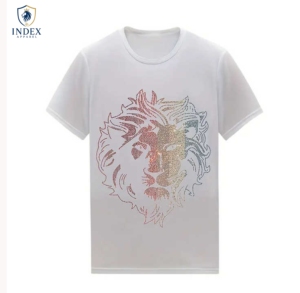 Camiseta de Manga Corta con Pedrería de León Blanco para Hombre, Marca INDEX APPAREL, Corte Regular, Cuello Redondo, Estilo Casual, Algodón - Product Image 1