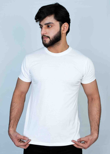 T-shirt en coton blanc pour homme, coupe ajustée, col rond, manches courtes, jersey uni, basique, décontracté - Product Image 2