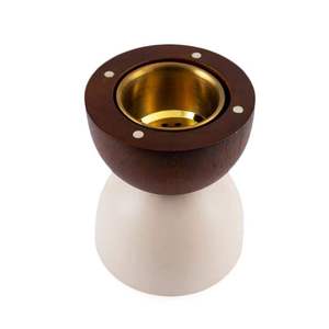 Mini quemador de incienso de madera con revestimiento de latón dorado, tapa perforada hueca, redondo, de bolsillo, para incienso árabe Oud y carbón. - Product Image 6
