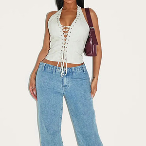 Corsé de cuero blanco para mujer, top halter con cordones, moldeador corto, control firme, transpirable, para uso diario - Product Image 5