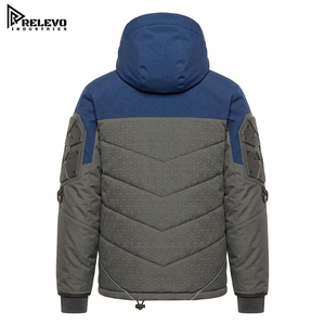 OEM Custom <b>Waterproof</b> Insulated Puffer <b>Jacket</b>, Men Heavy Duty Winter Coat in Blue and <b>Grey</b> with Pockets - Product Image 2