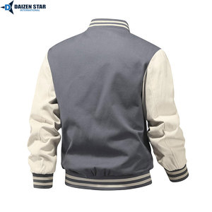 Men's Varsity Jacket Black Cream Sleeve Letter Embroidery Preppy Style Autumn Wear Polyester Cotton Material - Product Image 5