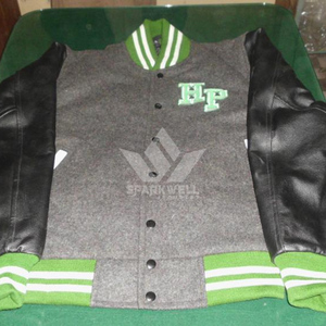 Men's Black Hooded Breathable Knitted Spliced Varsity Jacket Polyester/Cotton Stand Collar <b>Covered</b> <b>Button</b> Closure Casual Autumn - Product Image 6