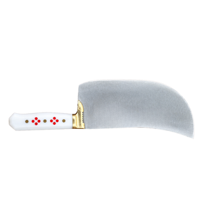 Couteau à viande robuste PW-DR, lame courbée argentée, manche blanc, rivets décoratifs rouges, bolster doré, couteau de boucher pour la cuisine - Product Image 3