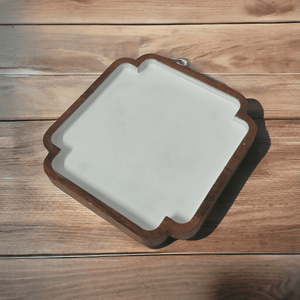 Plateaux de table en bois de manguier faits à la main en émail blanc carré unique brun naturel foncé artisanal servant décoratif en résine de Noël - Product Image 5