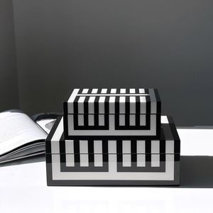 Modern Bone Resin Boxes Rectangular Black White Chevron Pattern Double Tier <b>Stackable</b> Decorative Jewelry Box Living Room Use - Product Image 5