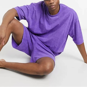 Men's Purple Casual T-Shirt <b>Set</b> Crew Neck <b>Knitted</b> Solid Color Breathable Summer Wear - Product Image 4