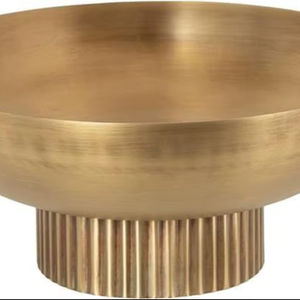Elegante Cuenco Decorativo de Metal Dorado Hecho a Mano con Base Acanalada para Mesa de Centro, Plato Contemporáneo de Latón Mate sin BPA para Objetos Pequeños - Product Image 1