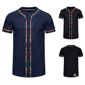 <b>Dark</b> <b>Blue</b> Trendy Unisex Baseball Jersey V-Neck Short Sleeve Mesh Button-Up Shirt Breathable Summer Sports Team Uniform Custom - Product Image 1