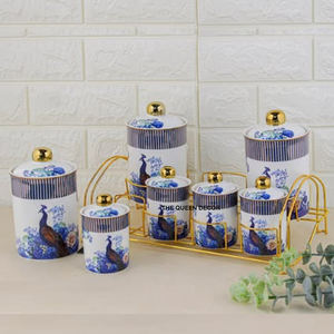 Juego de 3 Recipientes Decorativos de Lujo con Diseño de Hoja de Loto, Tapa de Mármol, Recipiente Único de Metal y Vidrio con Baño de Oro - Product Image 6