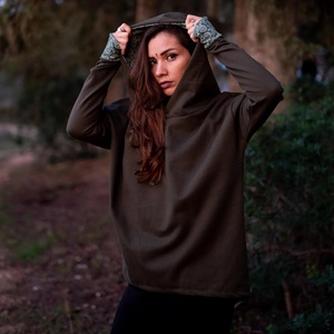 Boho Cozy Sweatshirt with Thumbhole Sleeves and Hood Relaxed Fit Soft Everyday Comfort Pullover for Women - Product Image 2