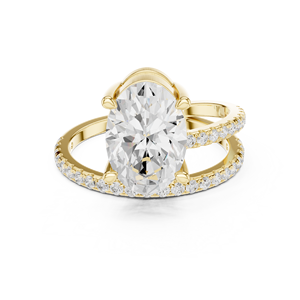 Anillo de compromiso y aniversario clásico de doble banda Aries Jewel con diamante ovalado de 3 CT cultivado en laboratorio, oro macizo de 14K y 18K - Product Image 1