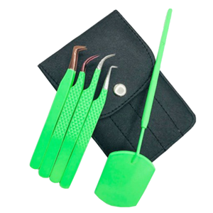 Juego de Pinzas para Pestañas de Acero Inoxidable con Recubrimiento en Polvo Premium, con Espejo Curvo para Pestañas y Logotipo Personalizado para Profesionales - Product Image 1