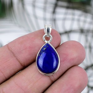 Colgante de Plata de Ley con Lapislázuli Natural 100% en Forma de Pera para Mujer, Collar de Piedras Preciosas DIY, Engaste de Bisel, Mejor Precio - Product Image 1