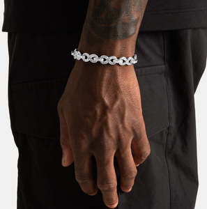 Bracelet tennis à maillons circulaires en argent sterling 925, bracelet de luxe en diamants, bijoux fins en or blanc pour homme, cadeau - Product Image 1
