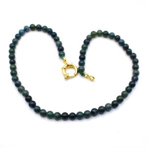 Collar de Ágata Musgosa Hecho a Mano con Cuentas de Piedra Moteada y Cierre de Oro, Joyería con Cuentas de Piedras Preciosas - Product Image 1
