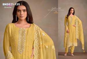 Collection Premium : Tenue Indienne en Soie Organza Lourde avec Broderie Multifilament et Sequins Jari – Kurta, Pantalon et Dupatta Ethniques - Product Image 2