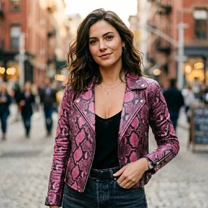 Chaqueta Bomber de Cuero Genuino con Estampado de Serpiente, Transpirable, con Patrón a Cuadros, Estilo Motero, para Invierno, Moda Urbana - Product Image 2