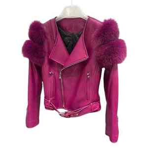 Veste en cuir vintage à bordure en fourrure de renard de haute qualité pour femmes, nouvelle mode, manches longues, fermeture éclair, automne-hiver, vente chaude - Product Image 5