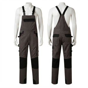 Premium 280 GSM Cotton Polyester Twill Men <b>Work</b> Bib <b>Pant</b> White <b>Black</b> Contrast Panels Custom Embroidery Print Woven Logo - Product Image 4