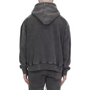 Sweat à capuche gris délavé surdimensionné pour homme, 100 % coton French Terry, pull décontracté, couleur unie, coupe classique, style automne 2026 - Product Image 1