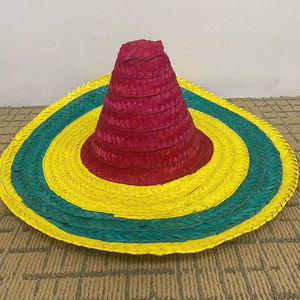 Sombrero de Paja Natural Bordado a Mano, Ajustable, Estilo Mexicano a Rayas, con Logotipo, para Fiestas, Bodas, Uso Diario, Playa, Verano - Product Image 1