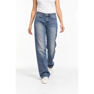 Jean en denim pour femme, coupe décontractée, jambe large, taille mi-haute, brodé, bleu moyen - Product Image 5