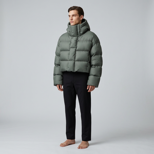 Kapuzen-Steppjacke Unisex Kurz Baumwollgefüllt Winddicht Reißverschluss Patchwork Buchstaben-Design Vorne Einfarbig Lässig - Product Image 5