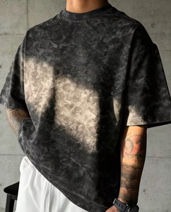 Men's Vintage Washed Short Sleeve T-<b>Shirt</b> - Oversized Loose Fit Distressed <b>Black</b> Retro Round Neck Tee, Suitable for Summer - Product Image 1